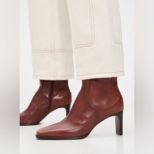 Reformation Claudette Leather Square Toe Heeled Boots Mini Remy Boots Brown 7.5